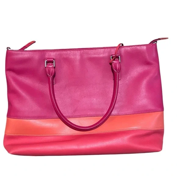 Mywalit pink red and orange leather purse with shoulder strap - Picture 3 of 6